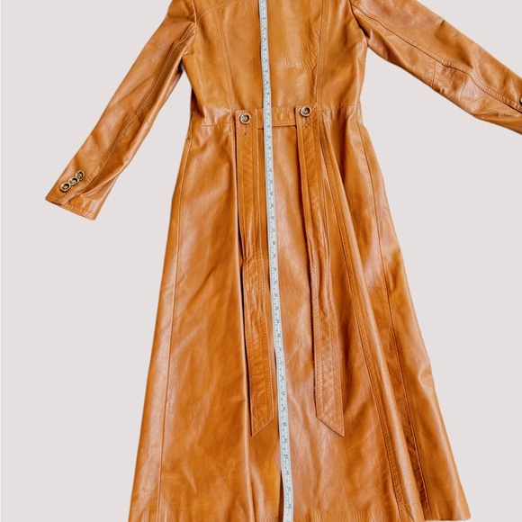 Vintage 1970s Gassy Jack by Gabriel Levy Caramel Leather Trench Coat - Picture 6 of 10